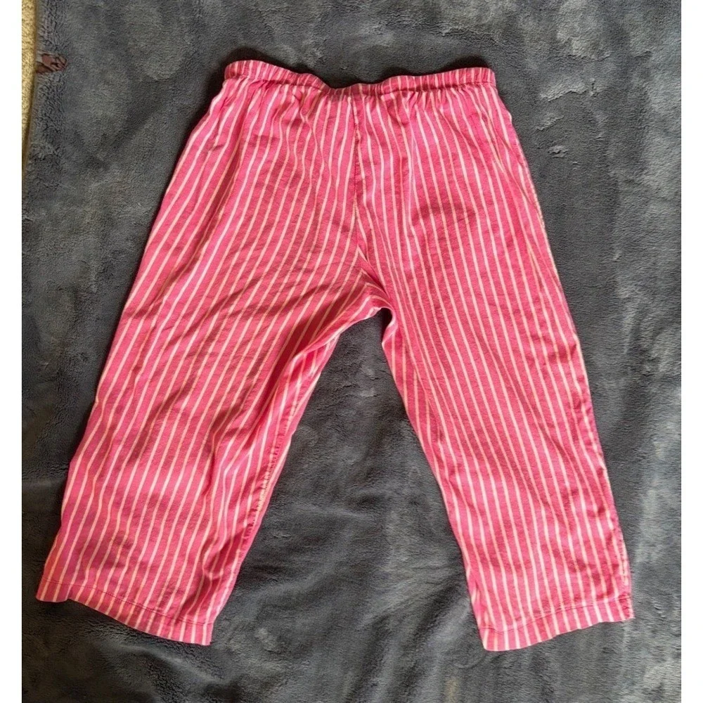 Lauren Ralph Lauren Pink White Striped Pajama Set L Button Down Crop Pants